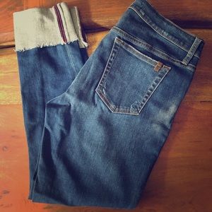 Joe’s jeans cropped with a raw edge wide cuff